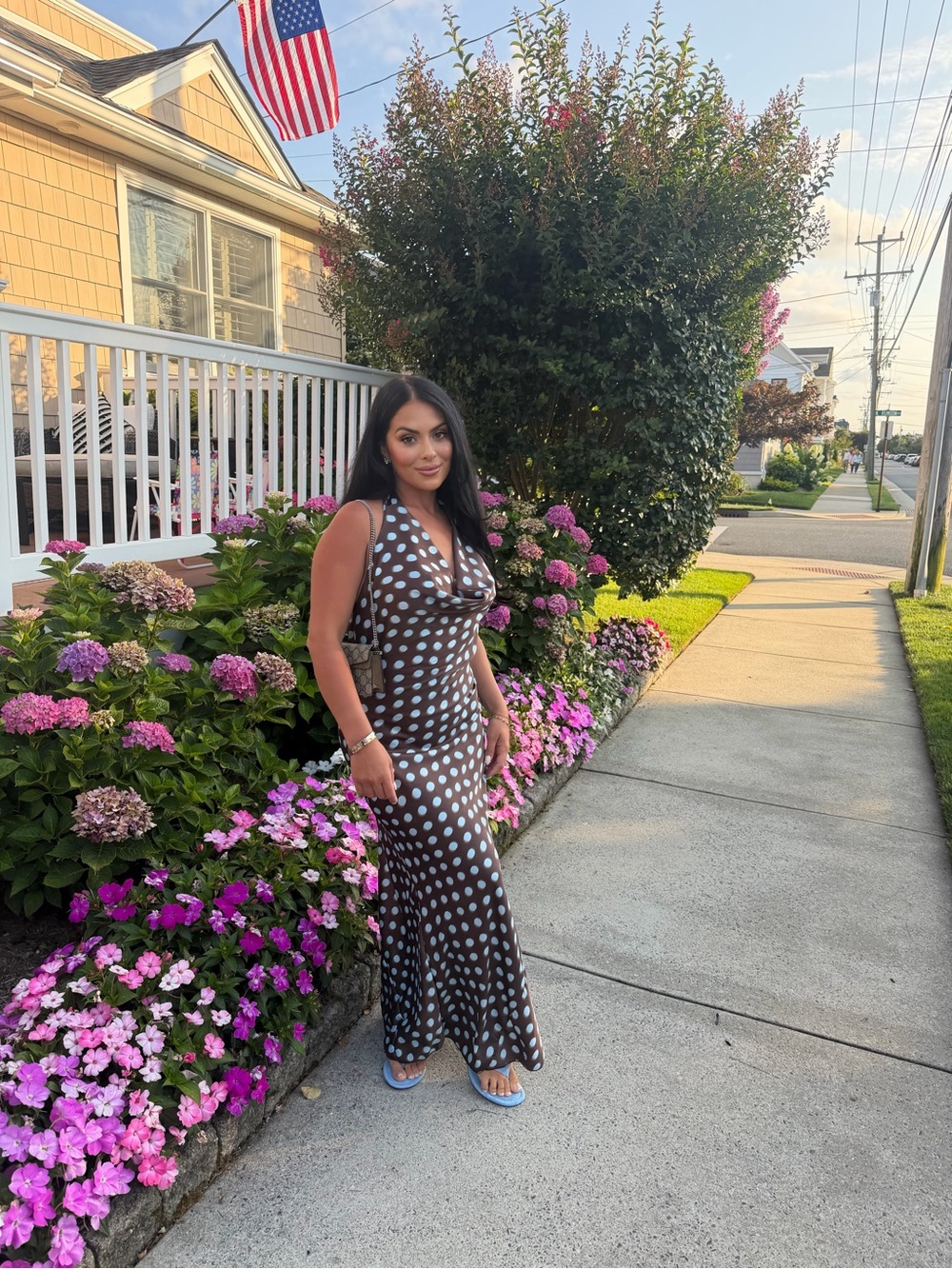 T.J.Maxx Brown Maxi Dress with White Polka Dots